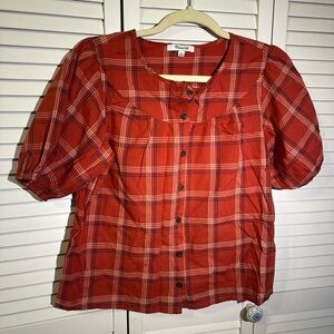 Madewell Plaid Red Women's Top small